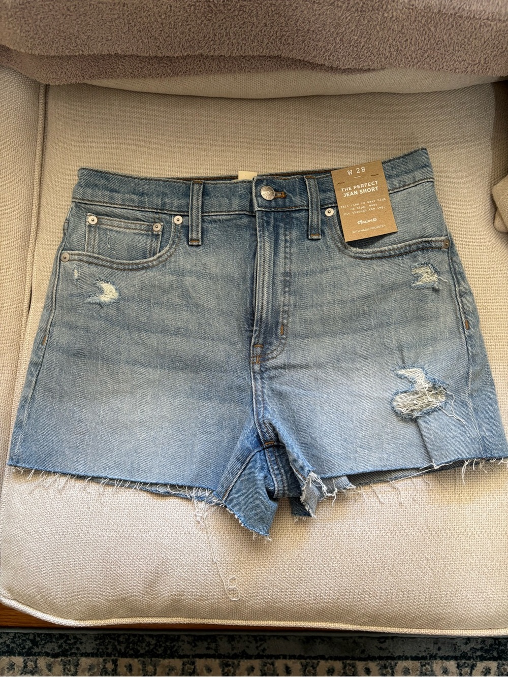 Madewell Light Blue Distressed Jean Shorts. NWT